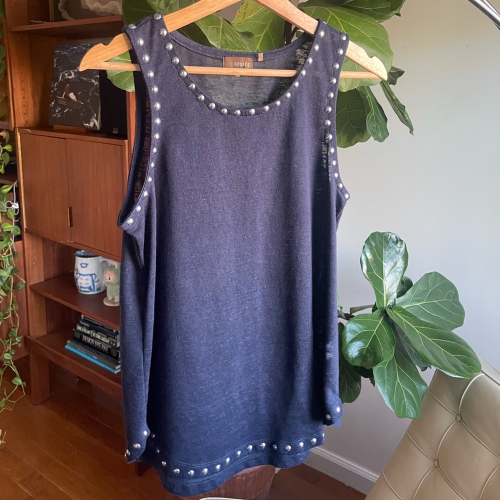 Crosby Navy Tank Top with Silver Studs